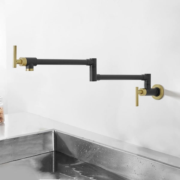 Maincraft Traditional Wall Mounted Pot Filler in Black and Brushed Gold