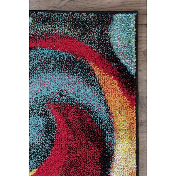 Art Deco Industrial Rug Multi-Color Flowing Swirls Abstract Carpet