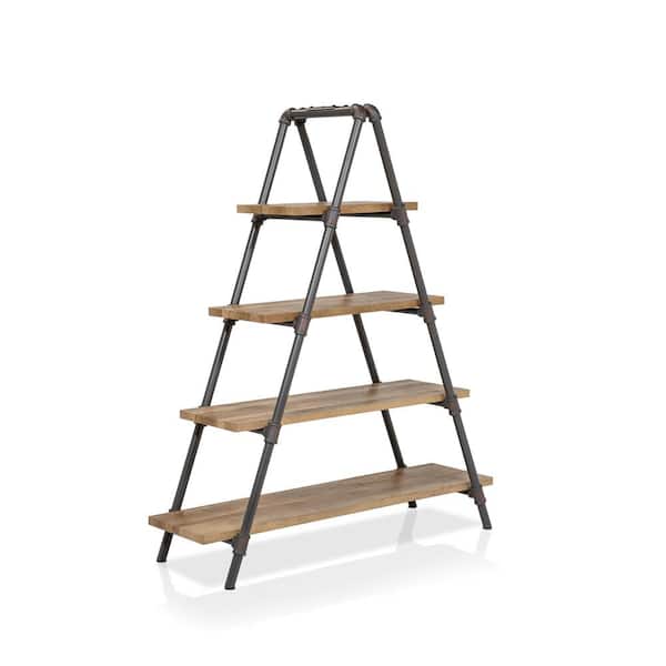 Furniture of America 59 in. Bronze Metal 4-Shelf Ladder Bookcase with Open Back