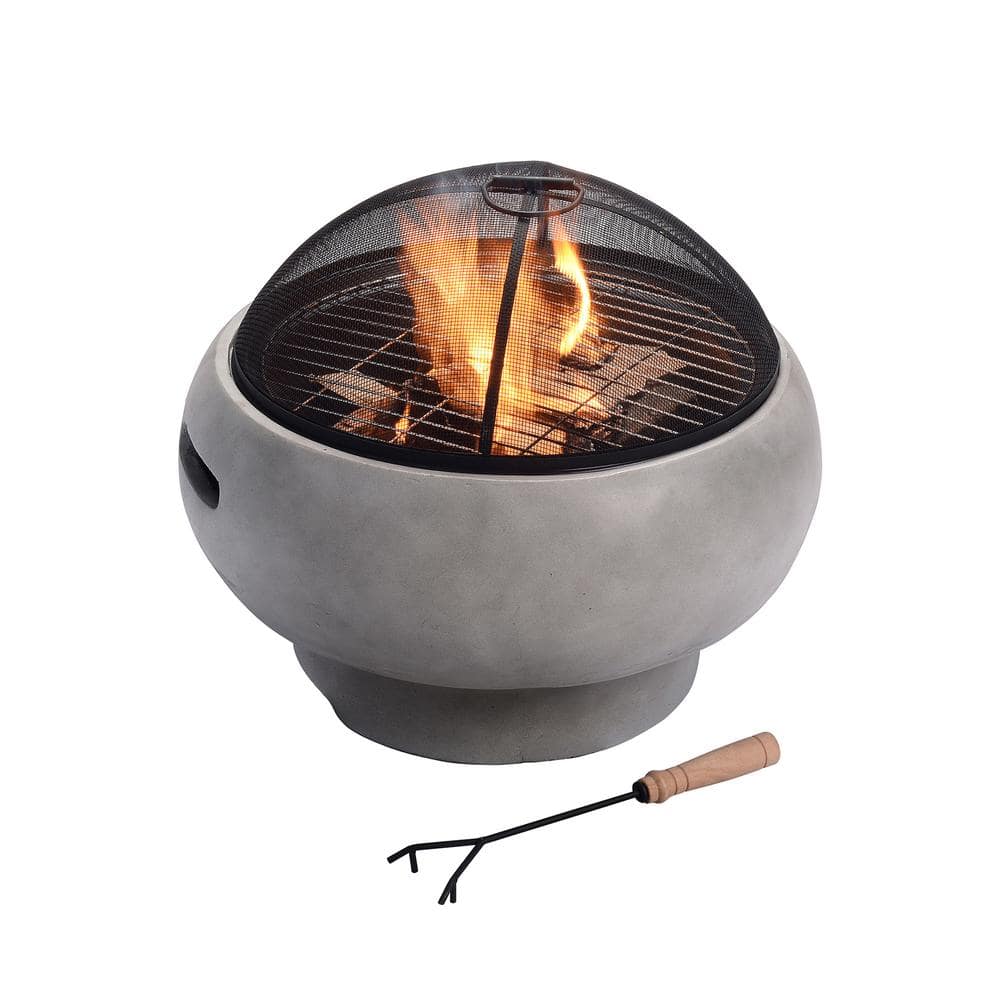Teamson Home Outdoor 21 In X 18 5 In Round Concrete Wood Burning Fire Pit In Grey Hr17501ab The Home Depot