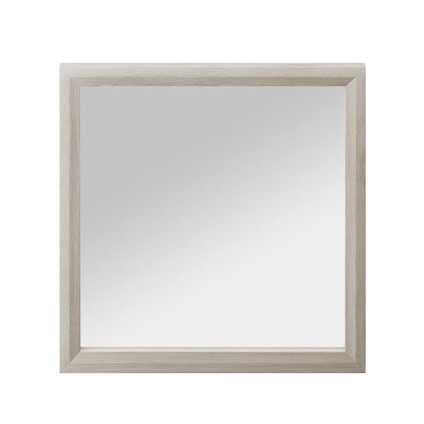 JEAREY Farmhouse Whitewash 35 in. W x 35 in. H Square Wood Frame Wall Mounted Dresser Mirror Living Room Bedroom, Bathroom