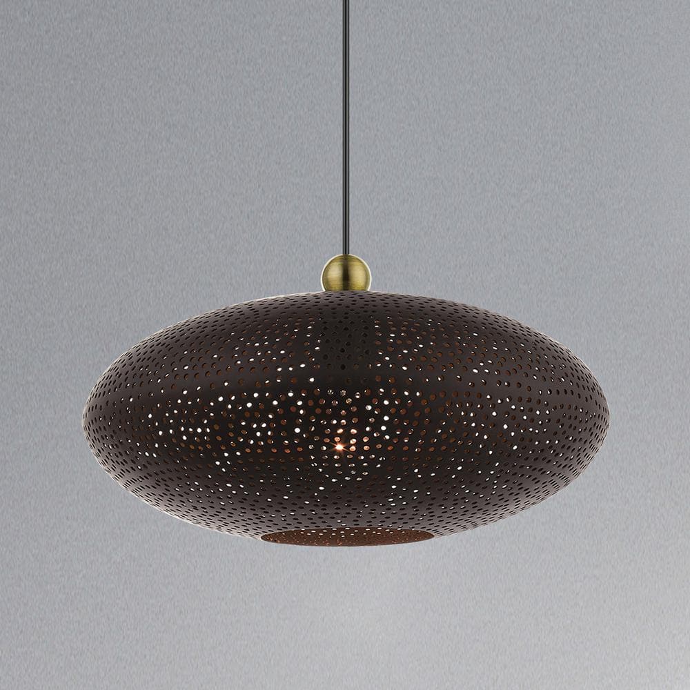 Dublin 16" Bronze and Antique Brass Oval Pendant Light