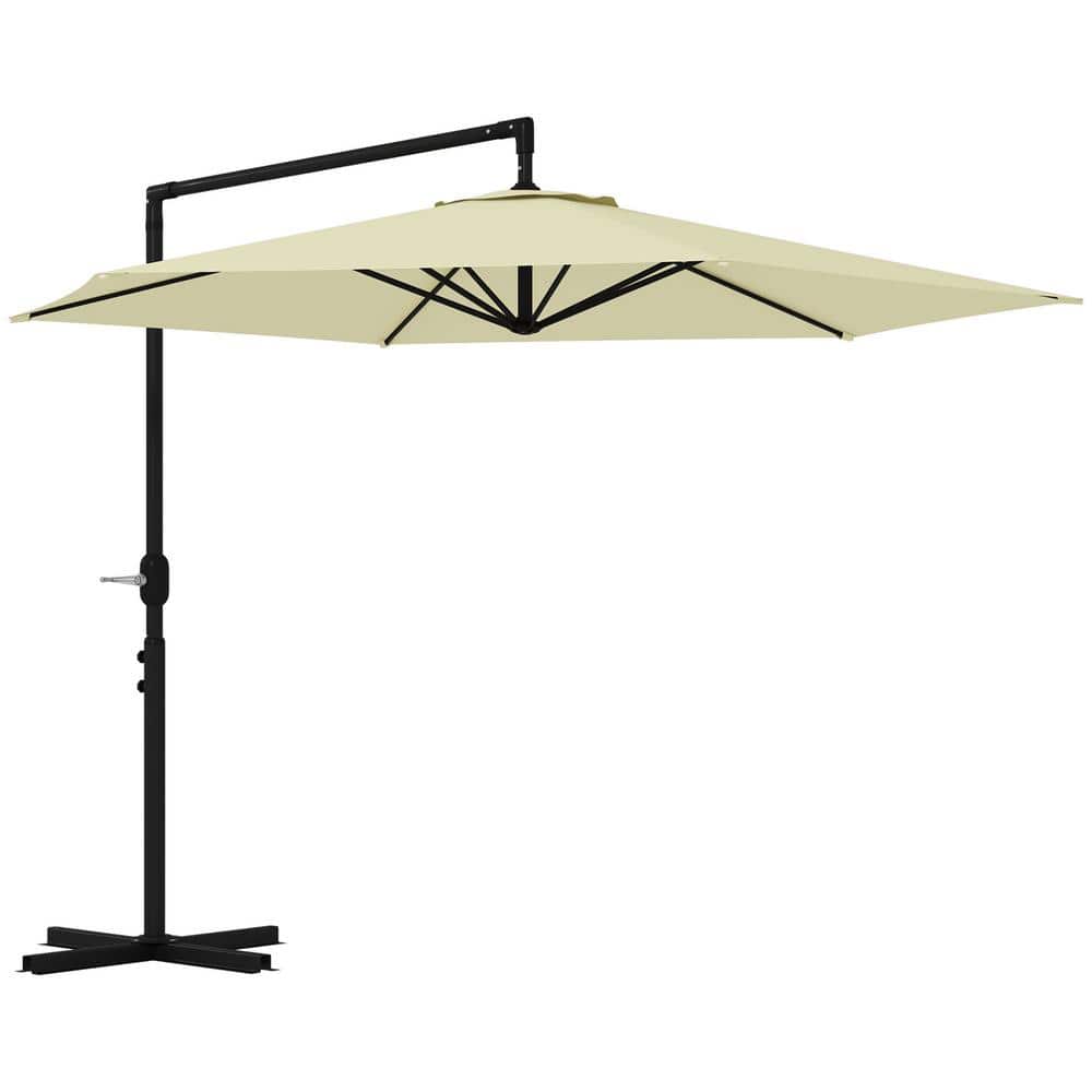 10 ft. Metal Cantilever No Tilt in Beige Round Hanging Offset Umbrella