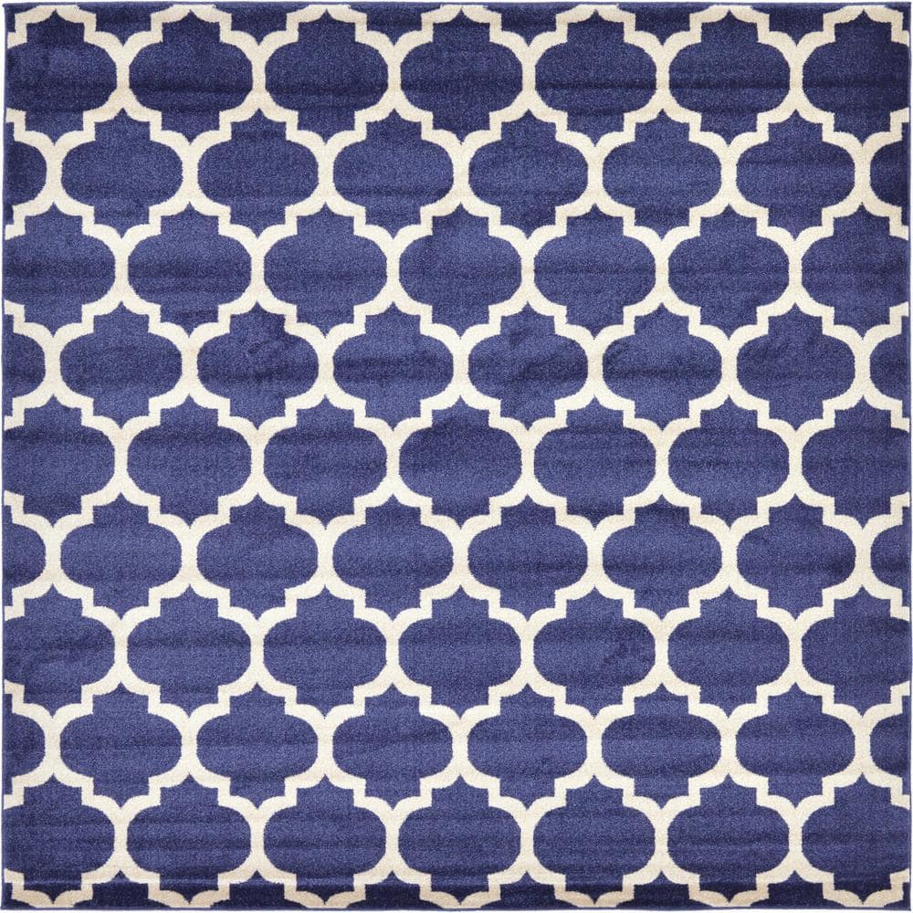 Unique Loom Trellis Philadelphia Navy Blue/Beige 8' 0 x 8' 0 Square Rug ...