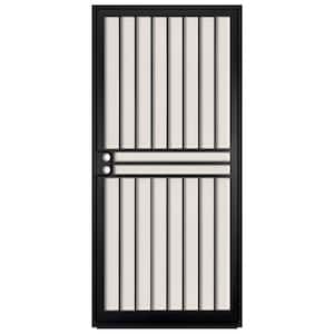 36 in. x 80 in. Guardian Black Surface Mount Outswing Steel Security Door with Almond Perforated Aluminum Screen