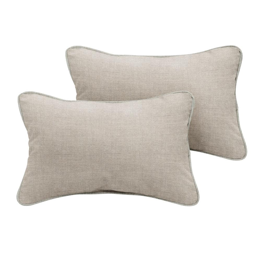Sunbrella Silver Grey Rectangular Outdoor Corded Lumbar Pillows (2-Pack)