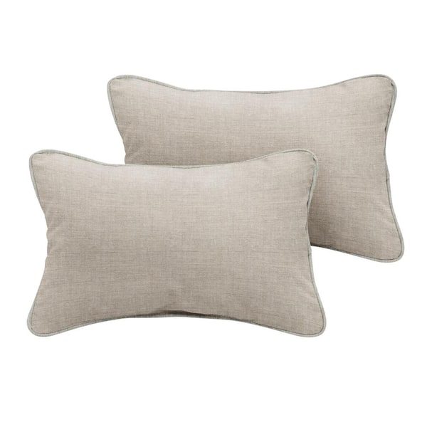 SORRA HOME Sunbrella Silver Grey Rectangular Outdoor Corded Lumbar Pillows (2-Pack)