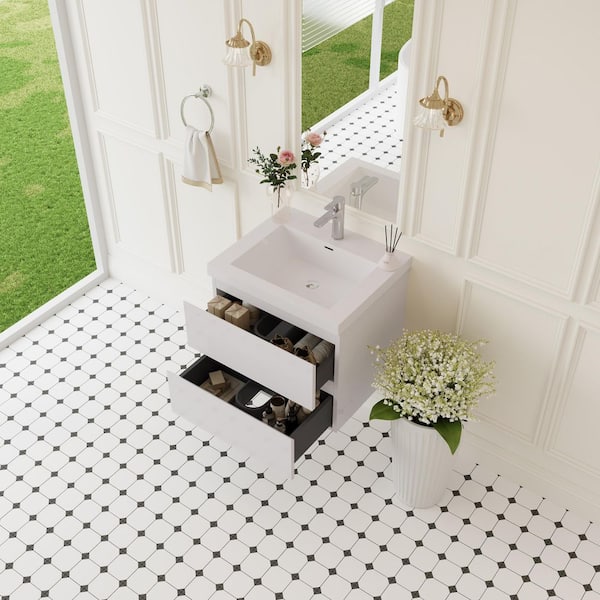 Angela 24 in. W x 18.7 in. D x 20.5 in. H Wall Mounted Floating Vanity in Glossy White with Glossy White Top