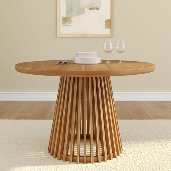 Lido Modern Round Pecan Wood 47 in. Pedestal Dining Table Seats 4