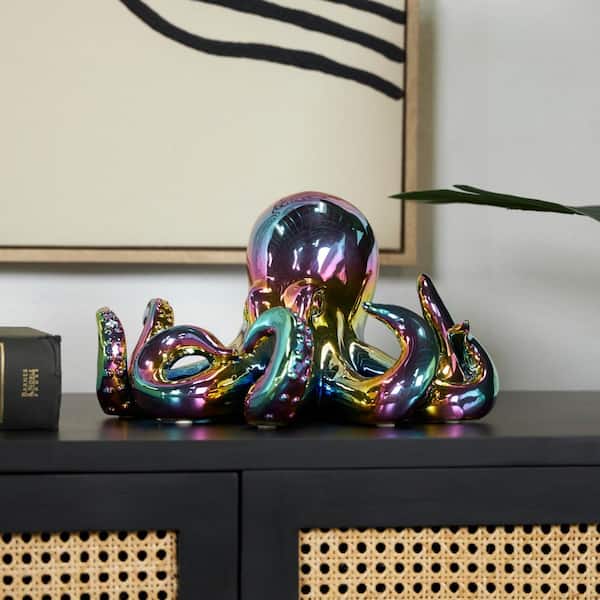 Litton Lane 7 in. Multi Colored Ceramic Octopus Sculpture with Rainbow Shimmer Finish