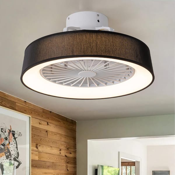 Rennnsan Eunice 18.8 in. Indoor Black Woven Drum Color-Changing Integrated LED Ceiling Fan Lighting with Remote and 7 ABS Blades