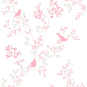 Chirp Pink Birds & Trees Pink Paper Strippable Roll (Covers 56.4 sq. ft.)