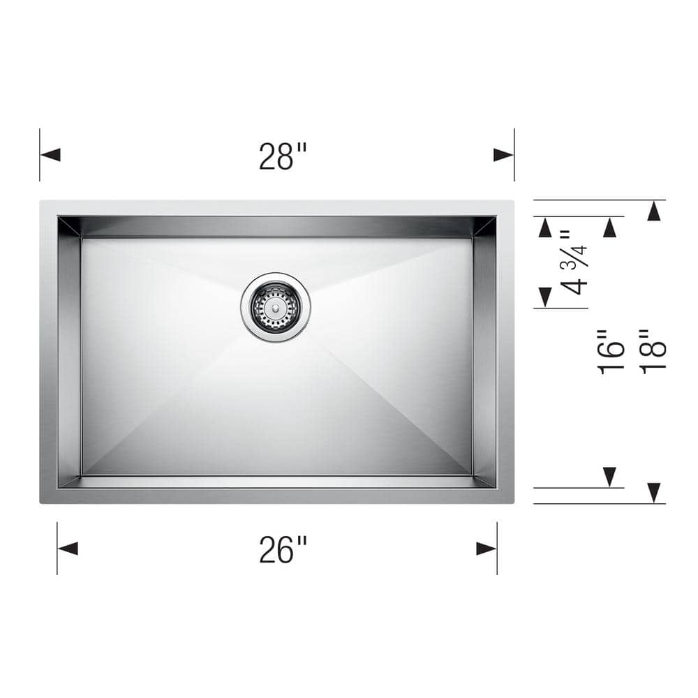 Quatrus 28" Stainless Steel Single Bowl Undermount Kitchen Sink