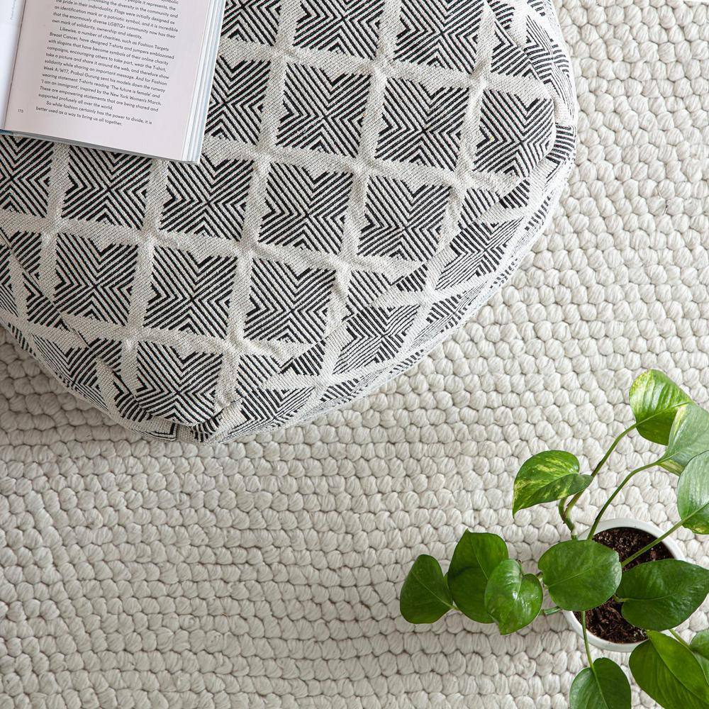 Carondelet Handcrafted Pouf in Black/Ivory - 21" Square