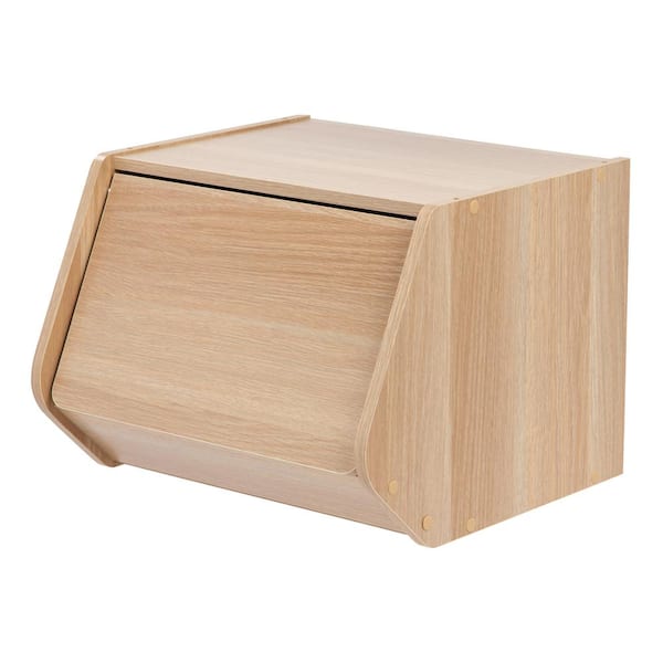 IRIS Light Brown Modular Wood StacKing Storage Box with Door