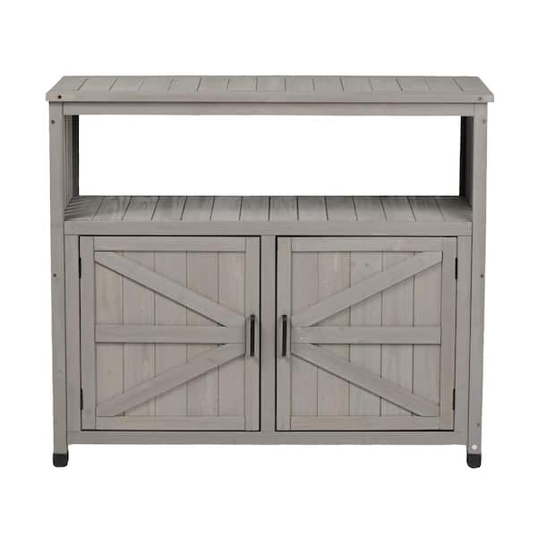 Carl Grey Solid Wood 18 in. x 42 in. x 37 in. Patio Outdoor Kitchen Cabinet Set with Storage