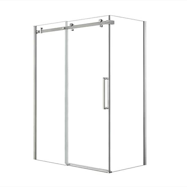 Halo 34 in. x 59 in. x 78-3/4 in. Frameless Corner Sliding Shower Enclosure in Chrome