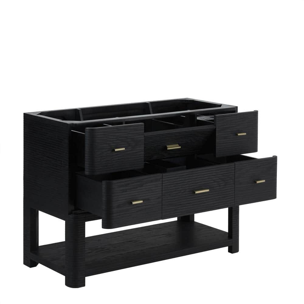 Lucian 48" Black Solid Wood Bathroom Vanity Base with Brass Hardware