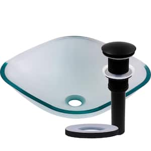 Piazza Clear Glass Square Vessel Sink with Drain in Matte Black