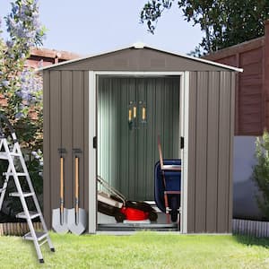 6 ft. x 5 ft. Outdoor Garden Metal Steel Waterproof Tool Shed Covers 30 sq. ft. with 2 Lockable Doors, Gray
