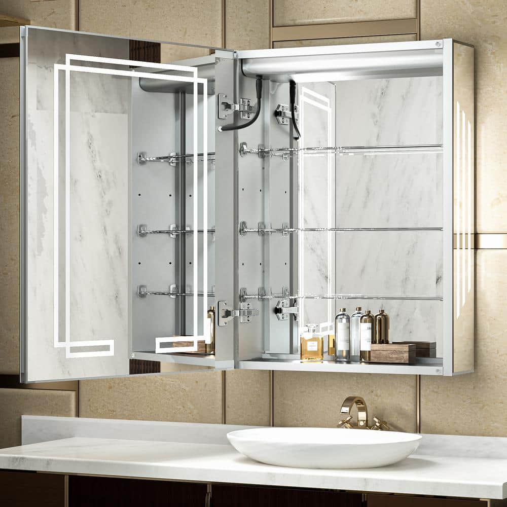 24" x 32" Silver Aluminum LED Medicine Cabinet with Mirror
