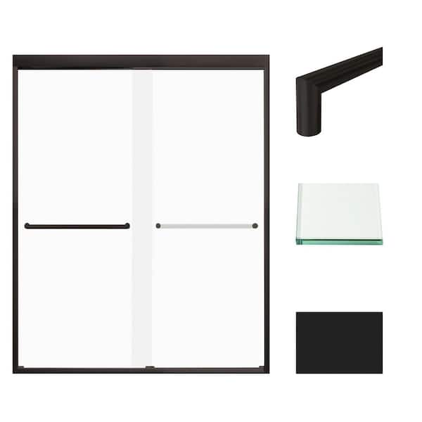 Transolid Frederick 59 in. W x 76 in. H Sliding Semi-Frameless Shower Door in Matte Black with Frosted Glass