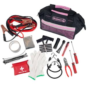 55-Piece Pink Emergency Roadside Kit with Travel Bag
