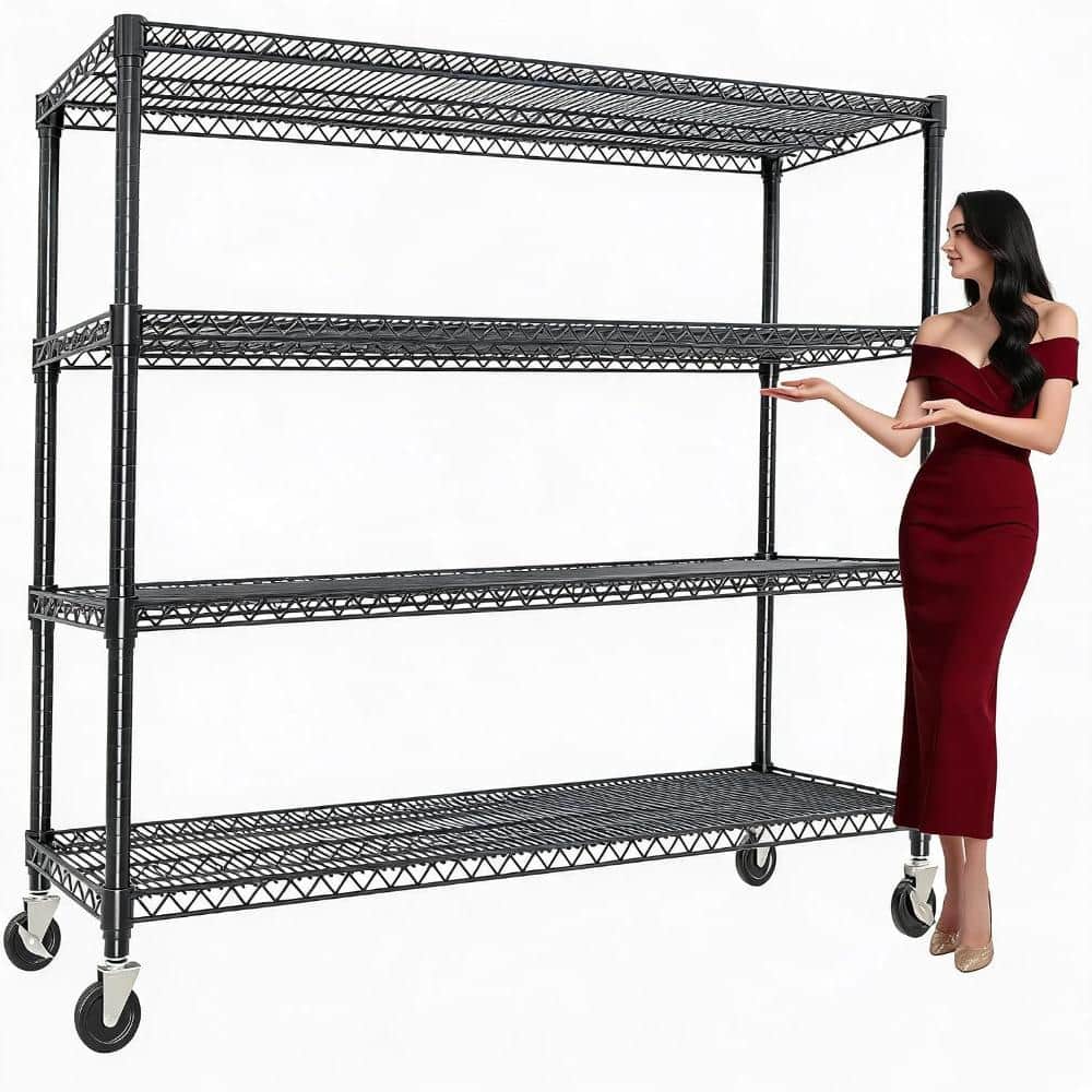 "4-Tier 59"" Rolling Wire Shelving Storage Shelving Unit, Mobile Metal Rack with 4"" Locking Casters & Adjustable Feet" price history on PriceWatchPro