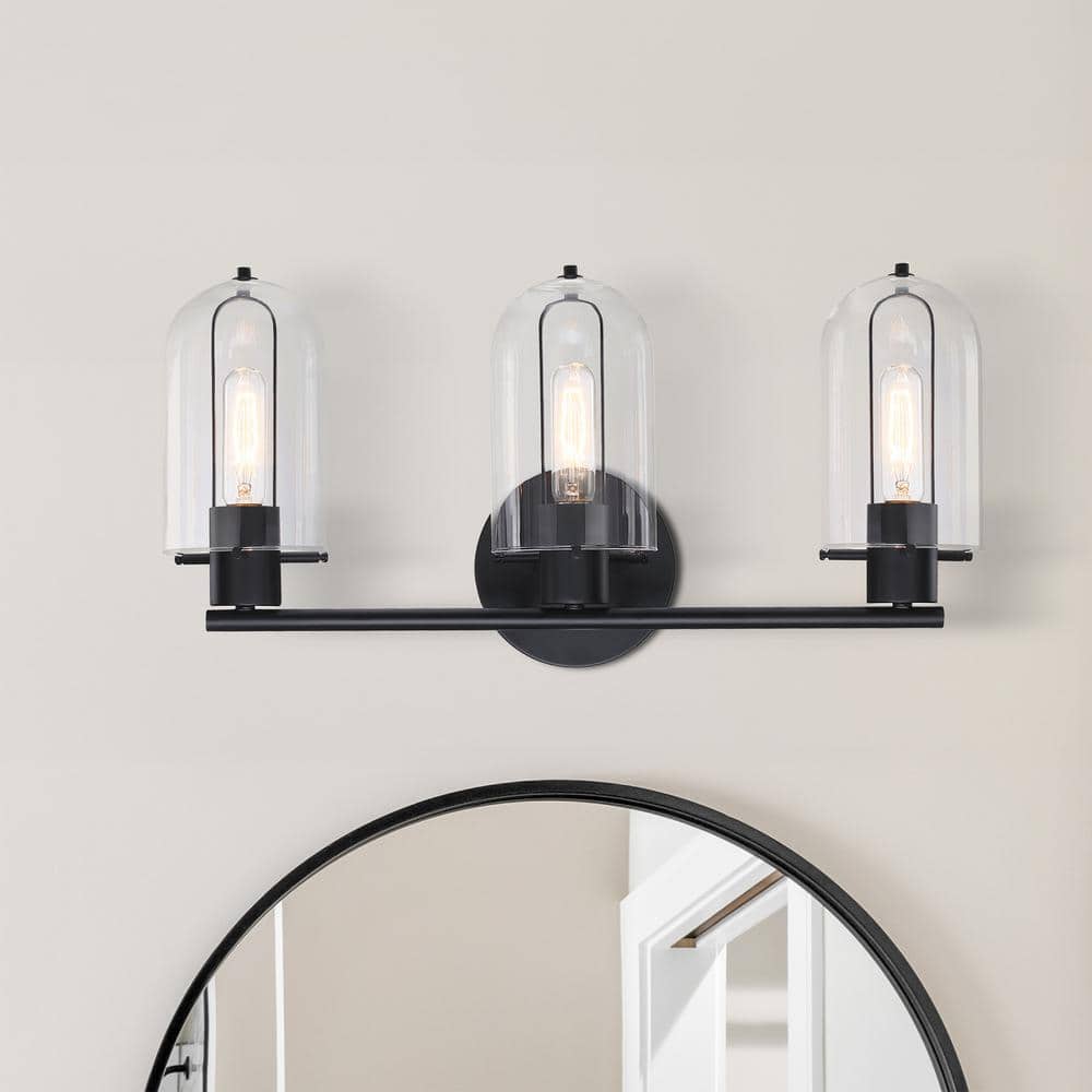 Skylar 24.5 in. 3-Light Matte Black Transitional Vanity Light with Clear Glass Shades price history on PriceWatchPro