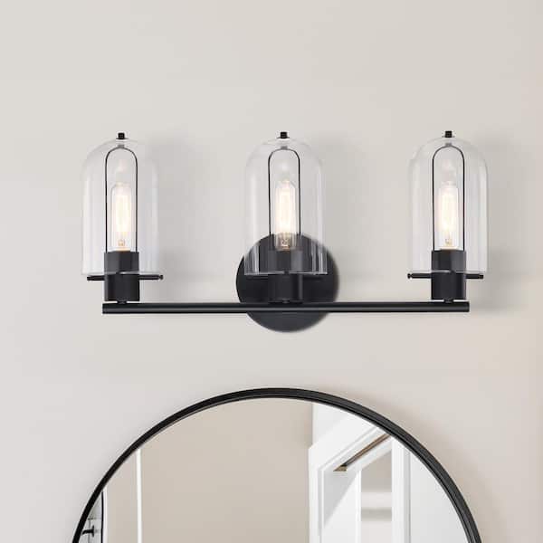 Designers Fountain Skylar 24.5 in. 3-Light Matte Black Transitional Vanity Light with Clear Glass Shades