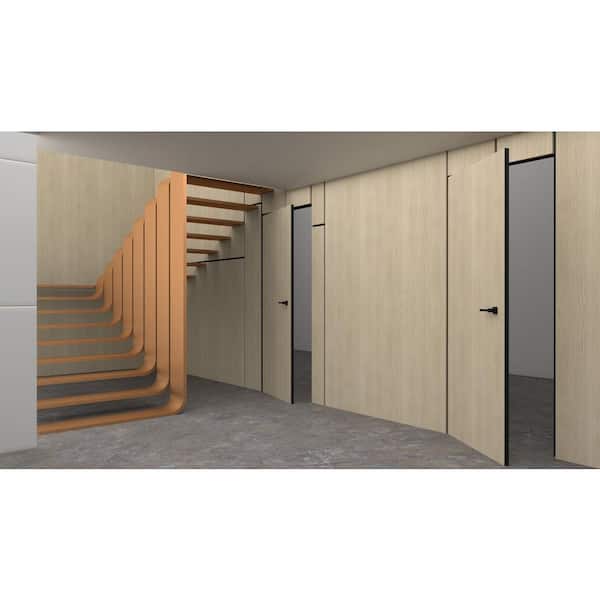 30 in. x 84 in. Unassembled Left-Hand/Outswing Solid Core Oak Flush Mount Hidden Bookcase Door with Black Hinge Finish