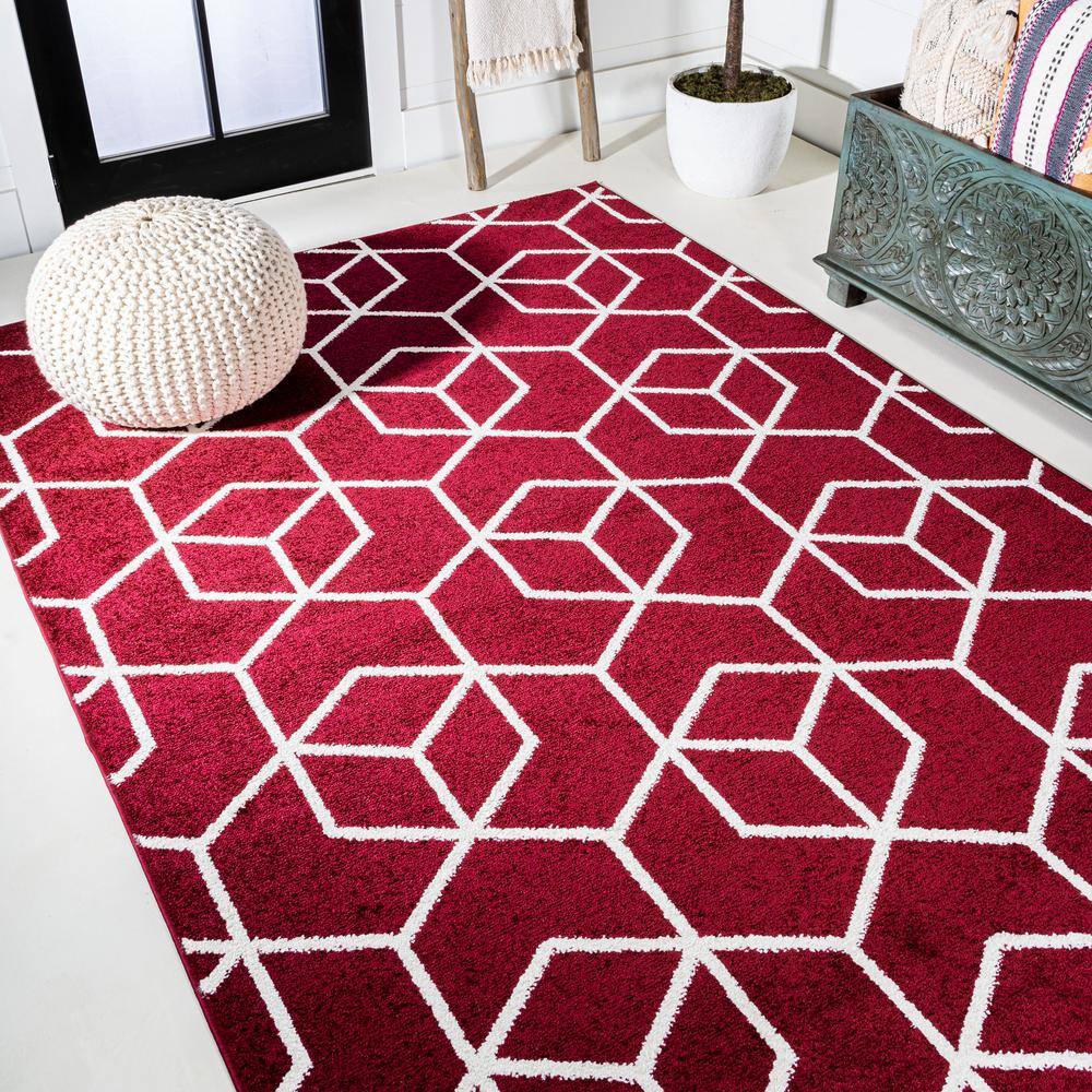 Jonathan Y Red and White Geometric Flat Woven Area Rug