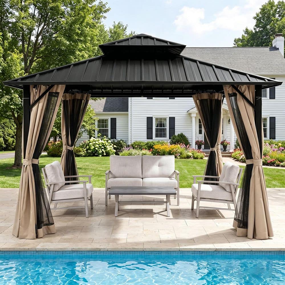 CikaCika 10 ft. x 10 ft. Square Double Roof Hardtop Aluminum Patio