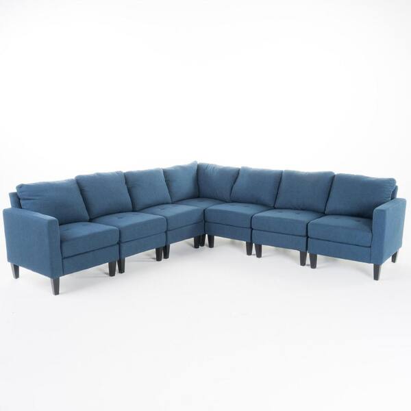 Noble House 7Piece Dark Blue Polyester 6Seater LShaped Sectional