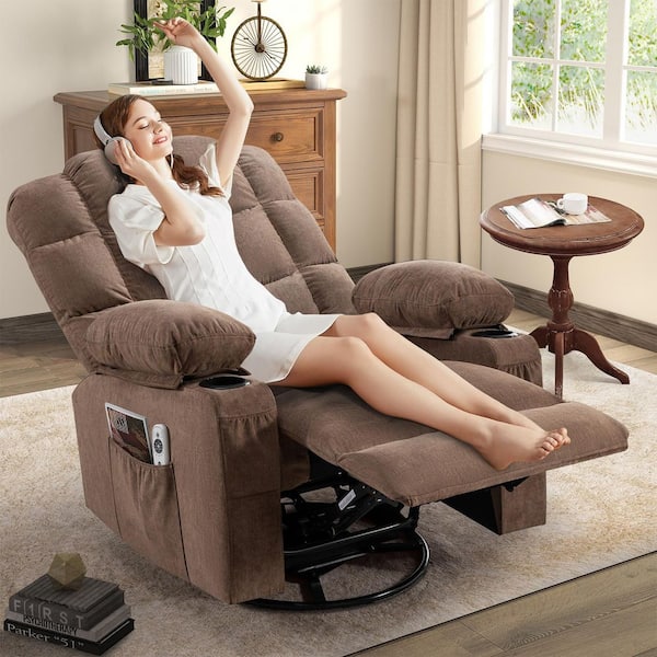 YOFE Large 22.83 in. Wide Seat Brown Fabric Manual 360° Swivel