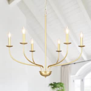 6-Light Gold Modern Farmhouse Style Linear Chandelier for Dining Room with no bulbs included