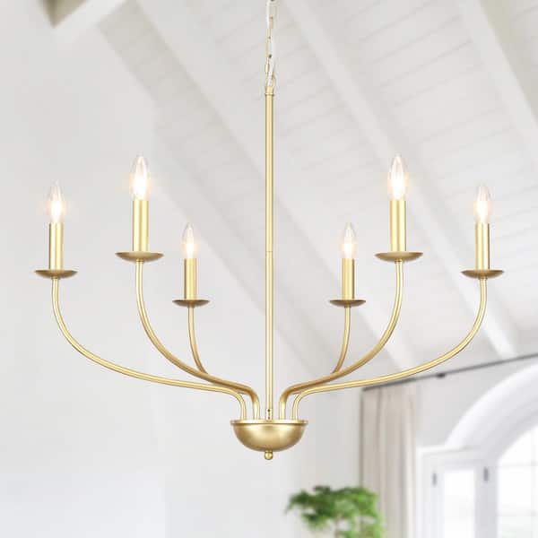 LWYTJO 6-Light Gold Modern Farmhouse Style Linear Chandelier for Dining Room with no bulbs included