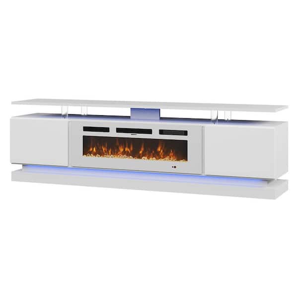 RS Series 70 in. Freestanding Floating Mount Modern Acrylic Pillar Electric Fireplace TV Stand 36 in. White