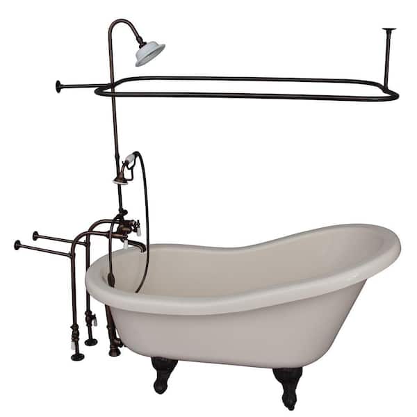 5 ft. Acrylic Ball and Claw Feet Slipper Tub in Bisque with Oil Rubbed Bronze Accessories
