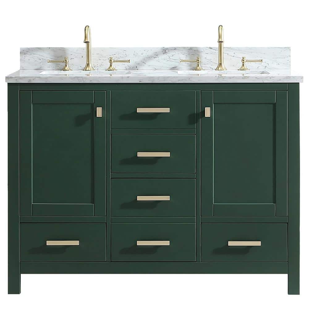 Shylah 48 in.W x 22 in.D x 35.4 in.H Free-standing Double Sinks Bath Vanity in Green with Straight Marble Vanity Top