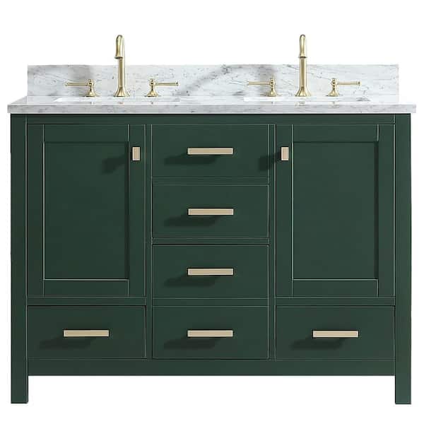 Unbranded Shylah 48 in.W x 22 in.D x 35.4 in.H Free-standing Double Sinks Bath Vanity in Green with Straight Marble Vanity Top