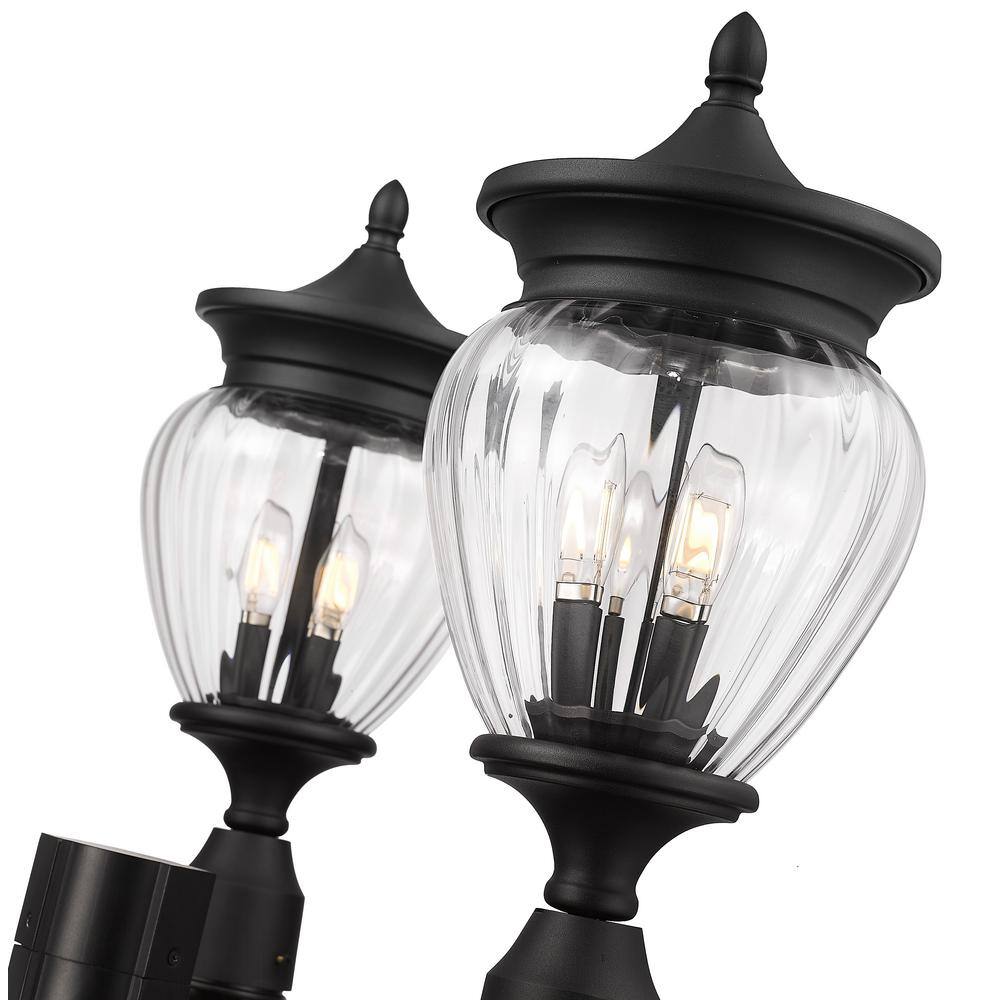 Textured Matte Black 3-Light Outdoor Post Lamp with Glass Shades