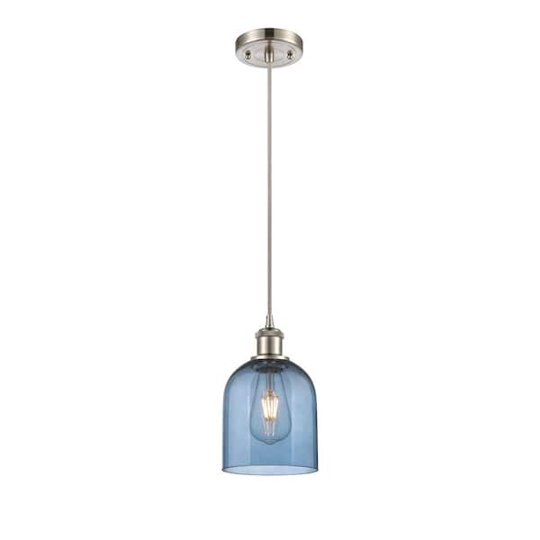 Bella 100-Watt 1-Light Brushed Satin Nickel Standard Mini Pendant Light with Painted Glass Shade, No Bulbs Included