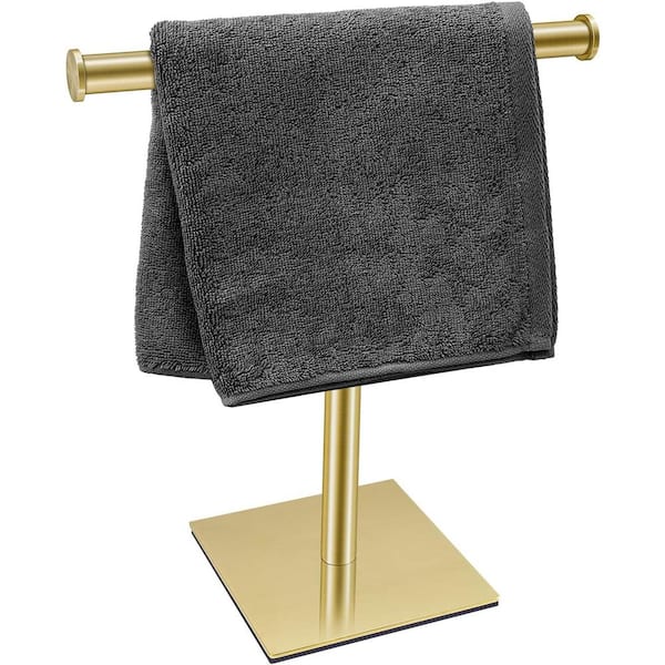 PRIMEPLUS 1 Free Standing T-Shaped Square Bottom Stainless Steel Towel Rack in Gold