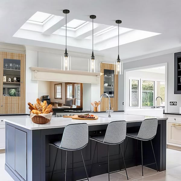 Modern Industrial 1-Light Matte Black Dome 6.1 in. Mini Pendant Light with Clear Hammered Glass for Kitchen, Bedroom
