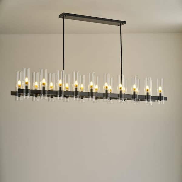 YUYI Farmhouse Chandelier 68 in., 20-Lights Linear Black Chandelier for Dining Room, Kitchen Island, Living Room