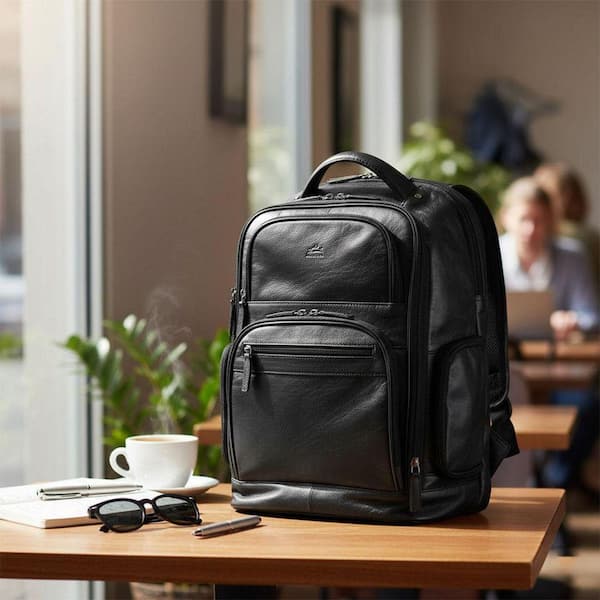 Mancini Buffalo Collection 15.6 in. Black Leather Backpack for Laptop Mancini Buffalo Collection 15.6 in. Black Leather Backpack for Laptop
