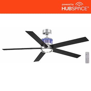 Sereno 56 in. Indoor Chrome DC Motor Ceiling Fan with Adjustable White LED with RBG Uplight with Remote Included