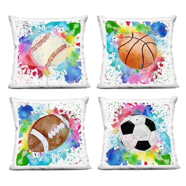 Modern Sports Balls Splash Multi-Color Abstract Polyester 18 in. x 18 in. Throw Pillow Set of 4