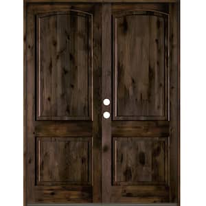 60 in. x 96 in. Knotty Alder 2 Panel Right-Hand/Inswing Black Stain Double Wood Prehung Front Door